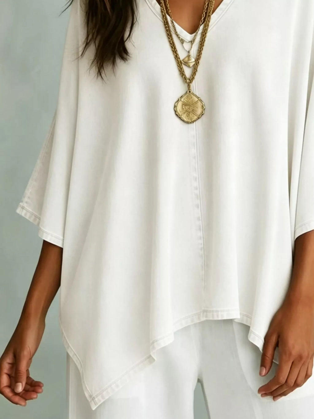 V-Neck Batwing Sleeve T-Shirt