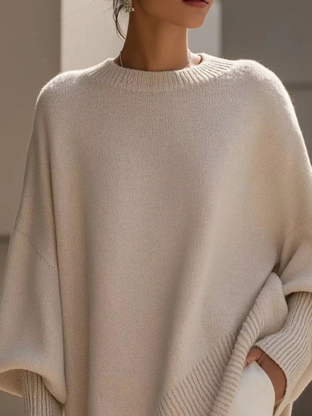 Ribbed Batwing Sleeve Oversized Sweater