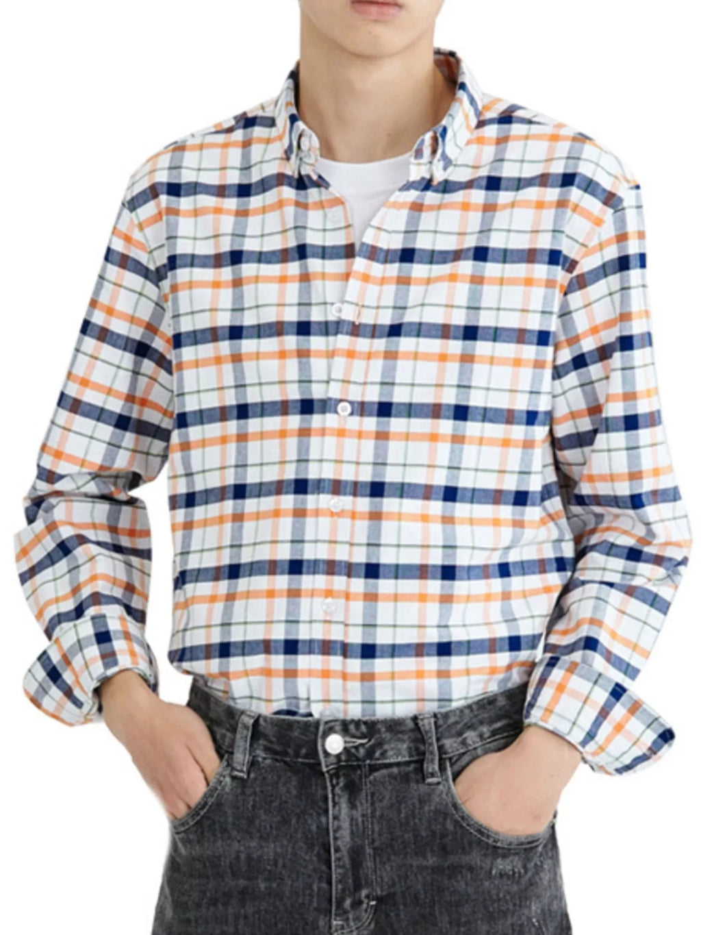 Men's Full Size Plaid Long Sleeve Shirt Plus Size