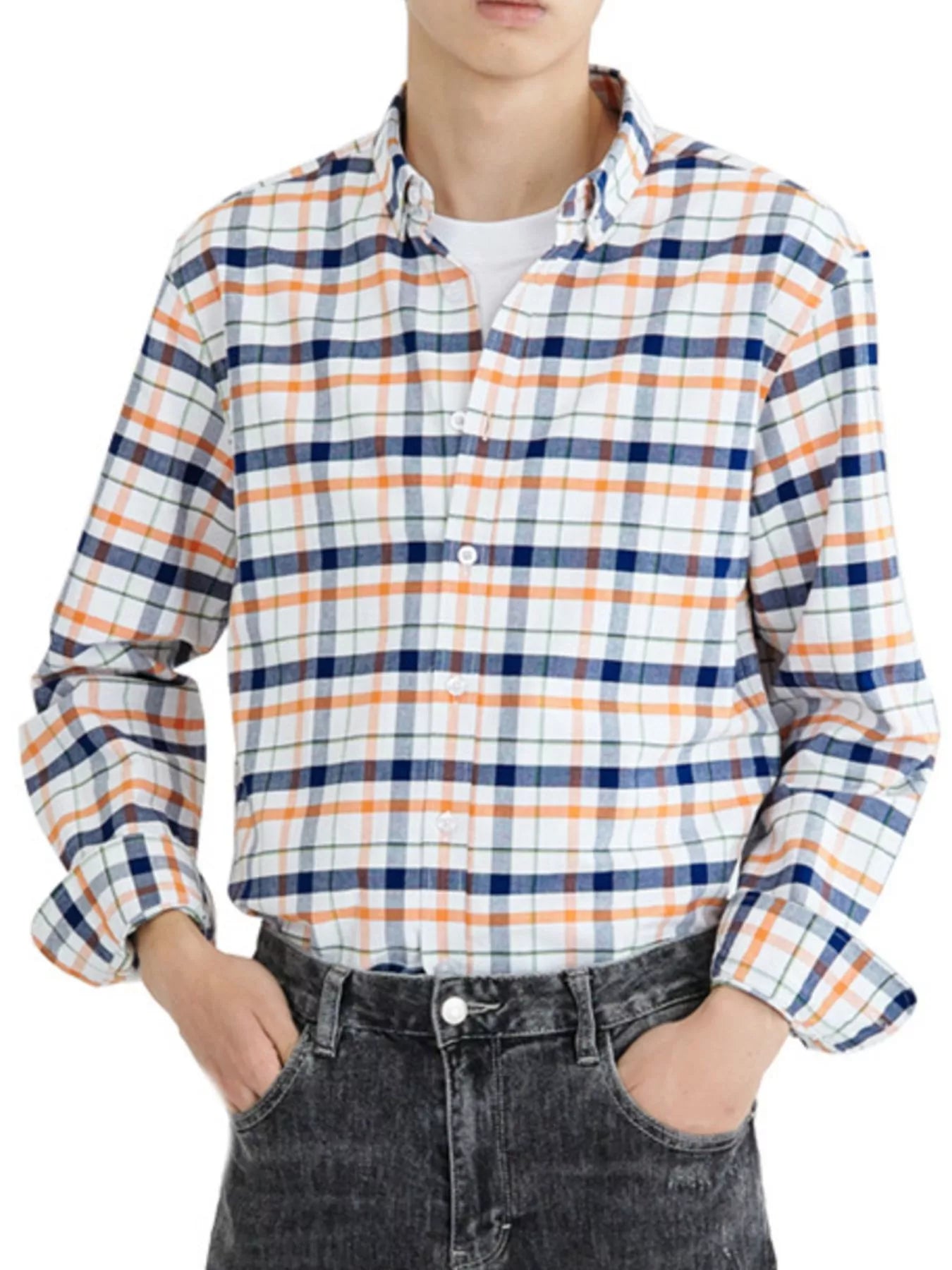 Men's Full Size Plaid Long Sleeve Shirt Plus Size