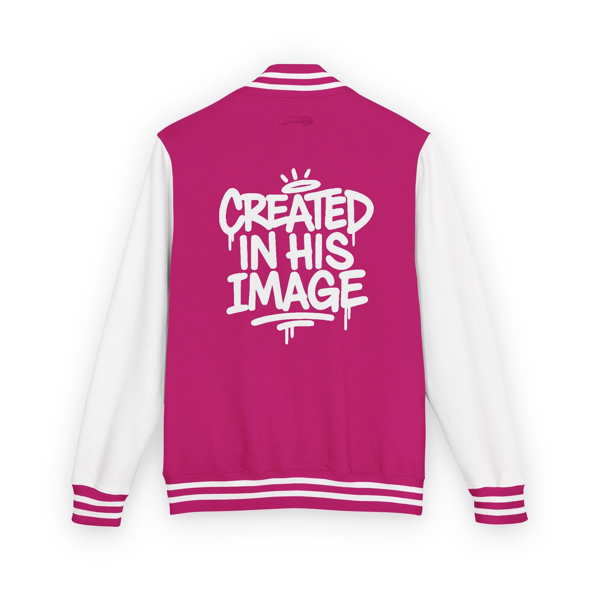 Created In His Image Varsity Jacket — White Edition Inspirational Letterman