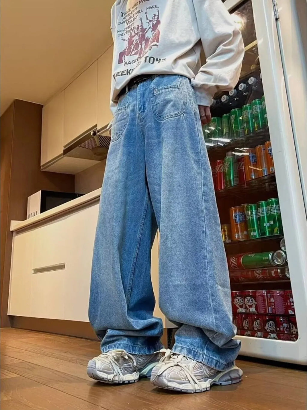 Men's Full Size Wide Leg Washed Jeans Plus Size