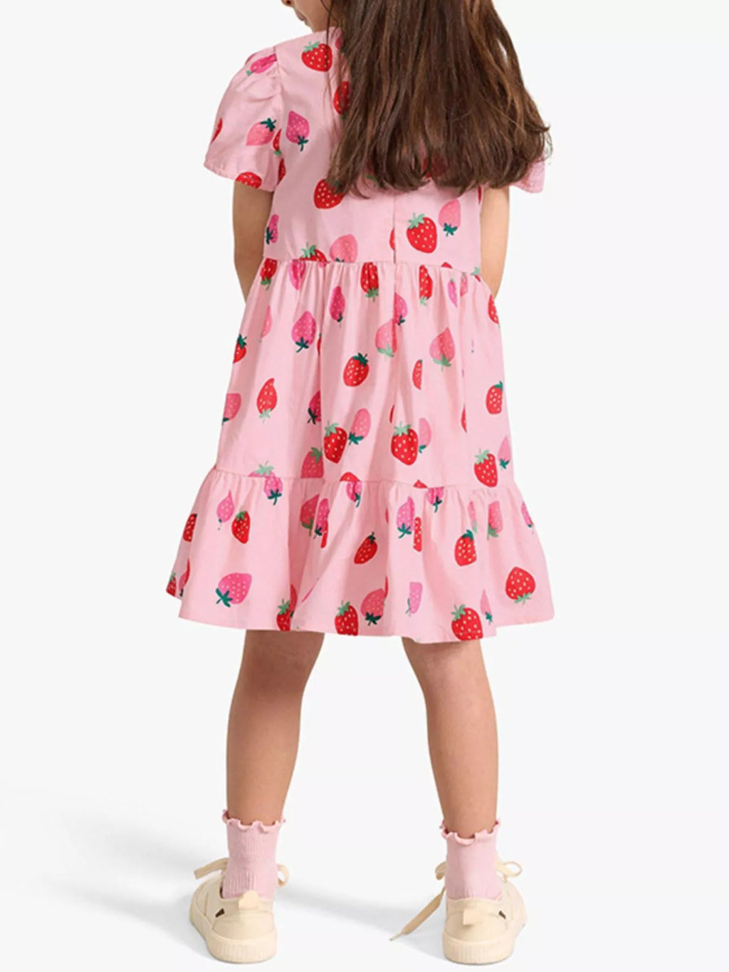 Children's Strawberry Print Tiered Puff Sleeve Dress