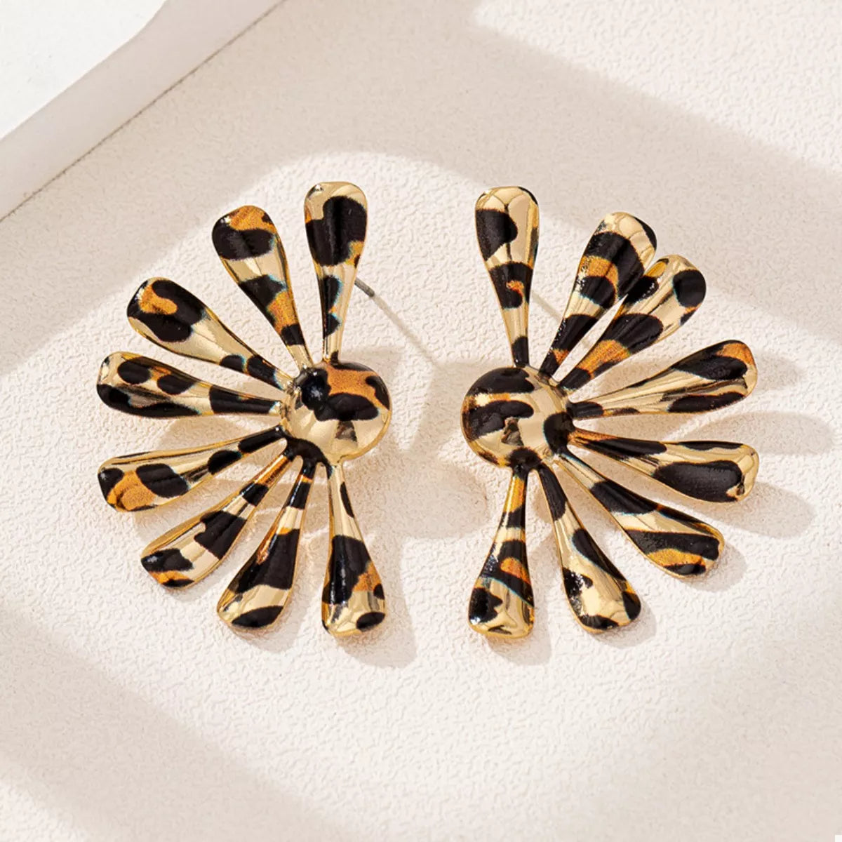 Leopard Print Fan-Shaped Earrings