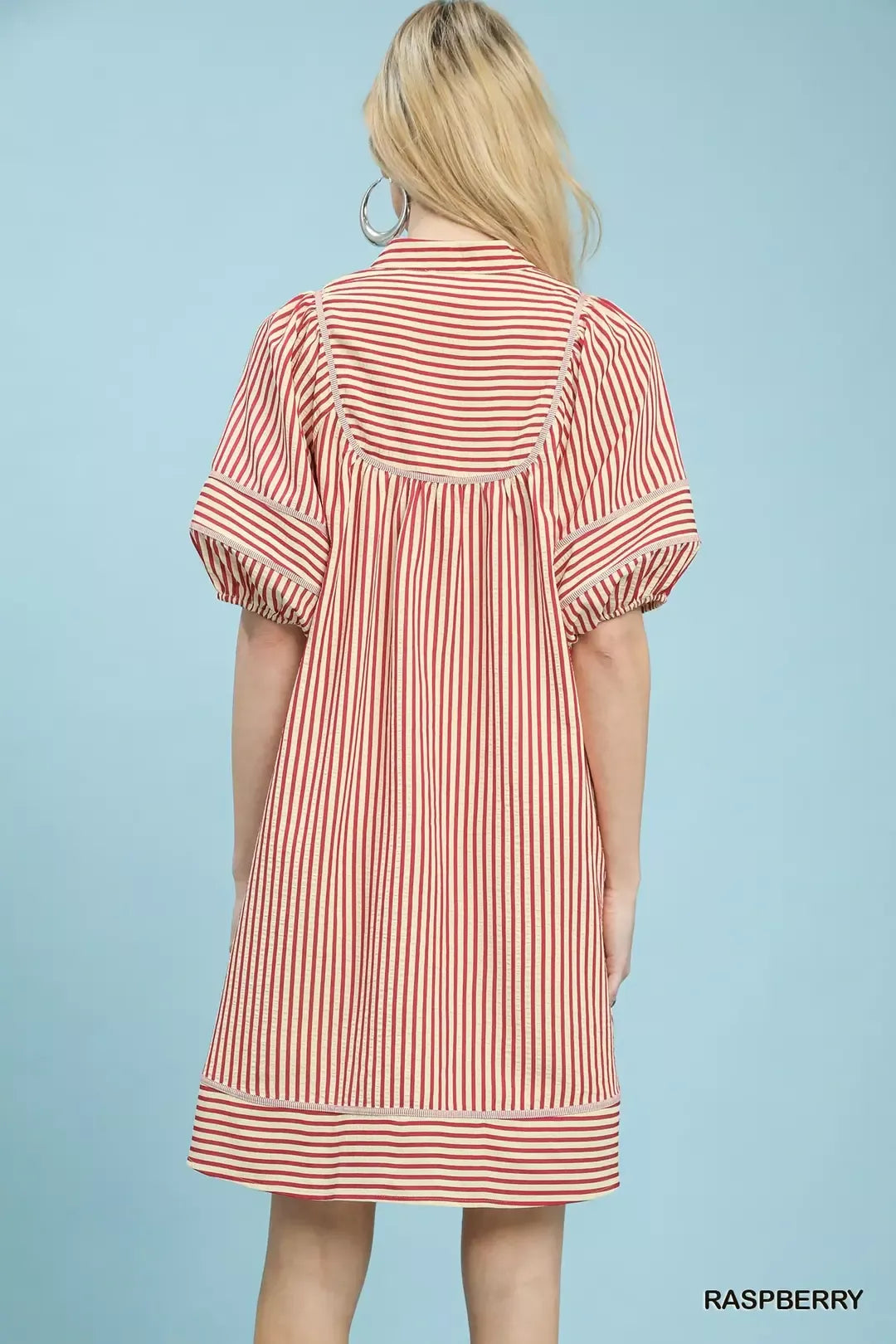 Umgee Striped Puff Sleeve Shift Dress
