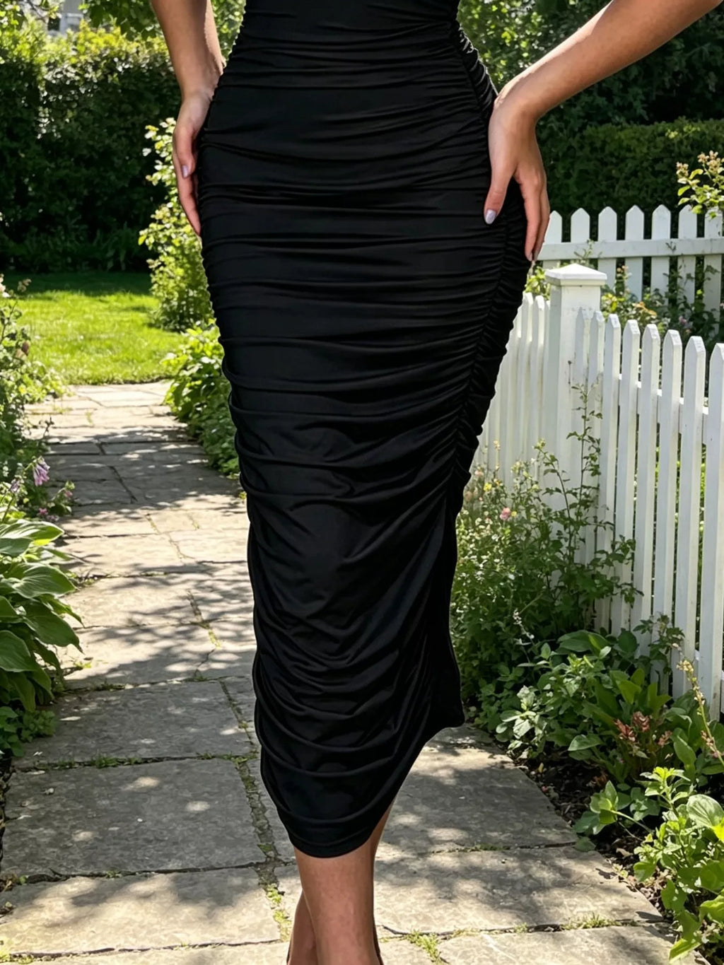 Flower Ruched Tube Bodycon Midi Dress