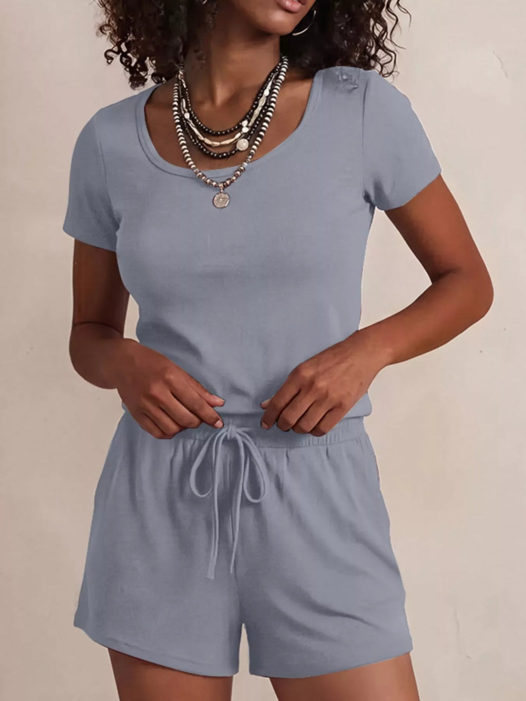 Solid Color Short Sleeve Tee and Shorts Set