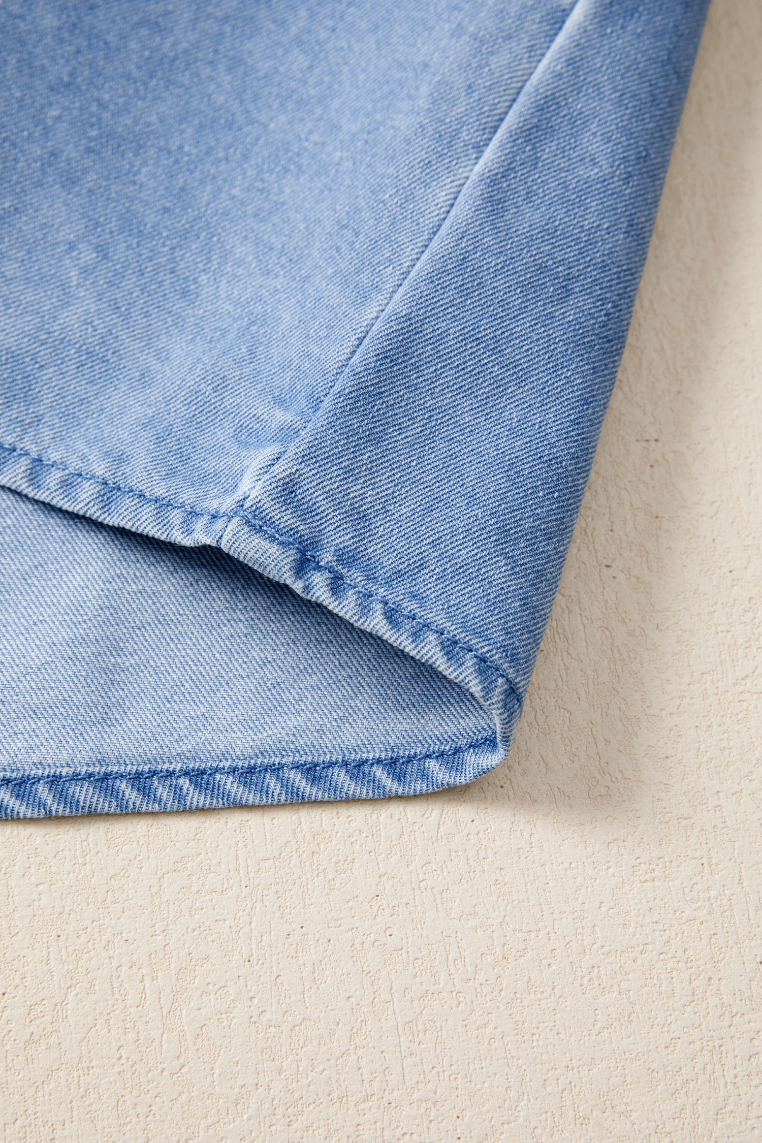Frilled Collar Flutter Sleeve Denim Top