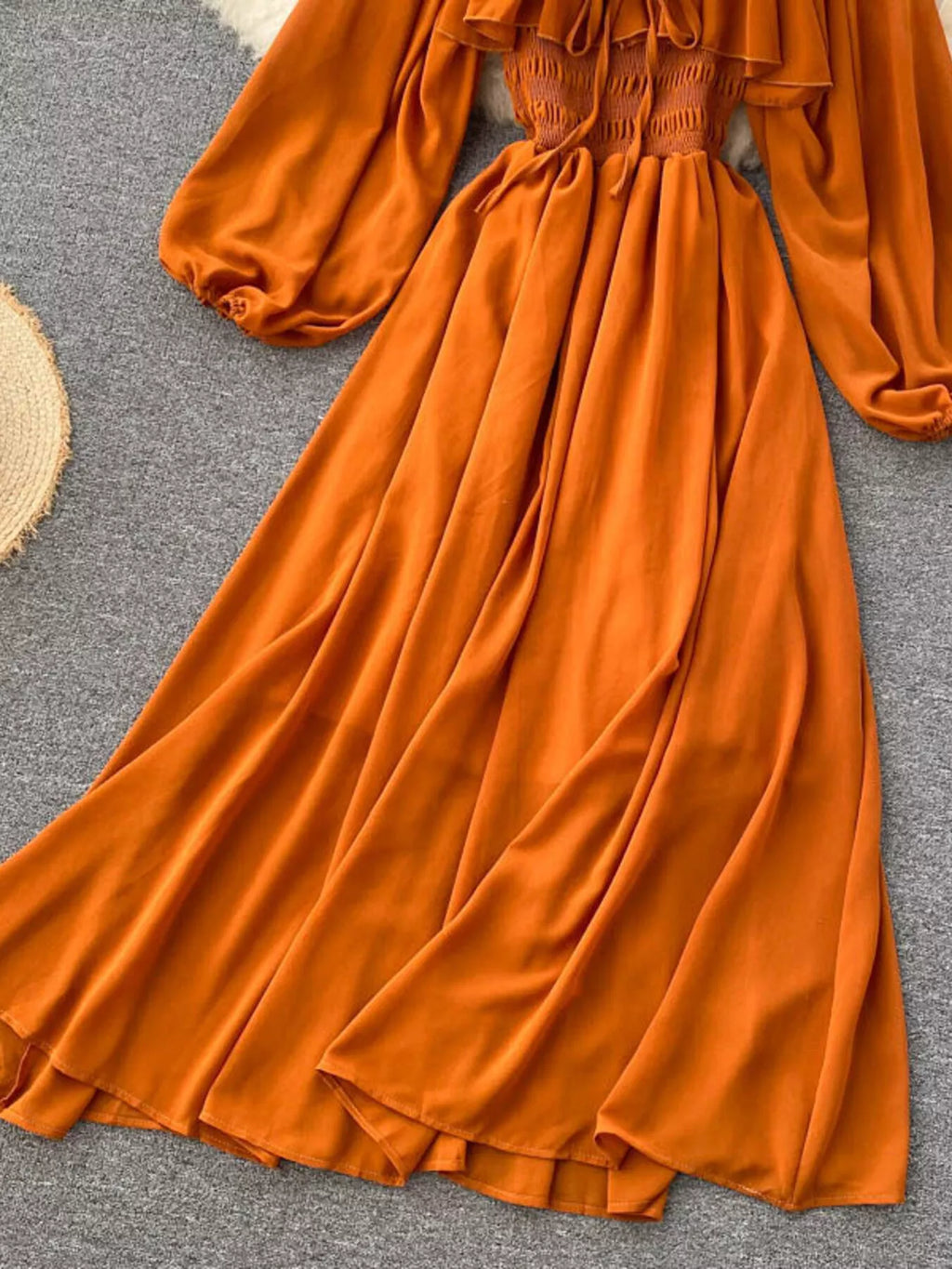 Ruffle Square Neck Balloon Sleeve A-Line Dress
