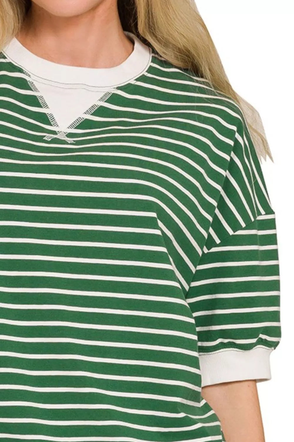 Zenana Striped Rib Banded Sweatshirt