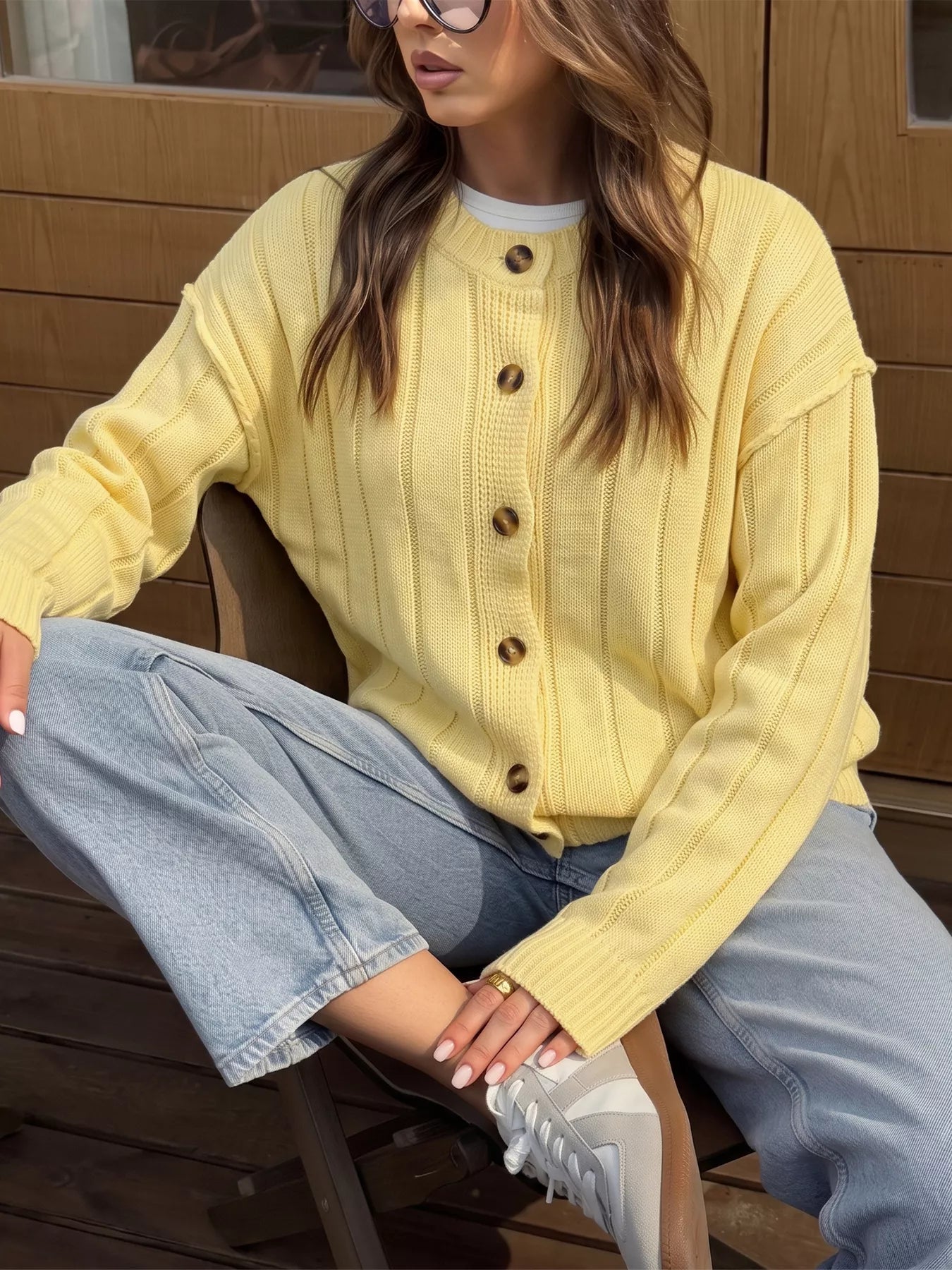 Button Up Dropped Shoulder Cardigan