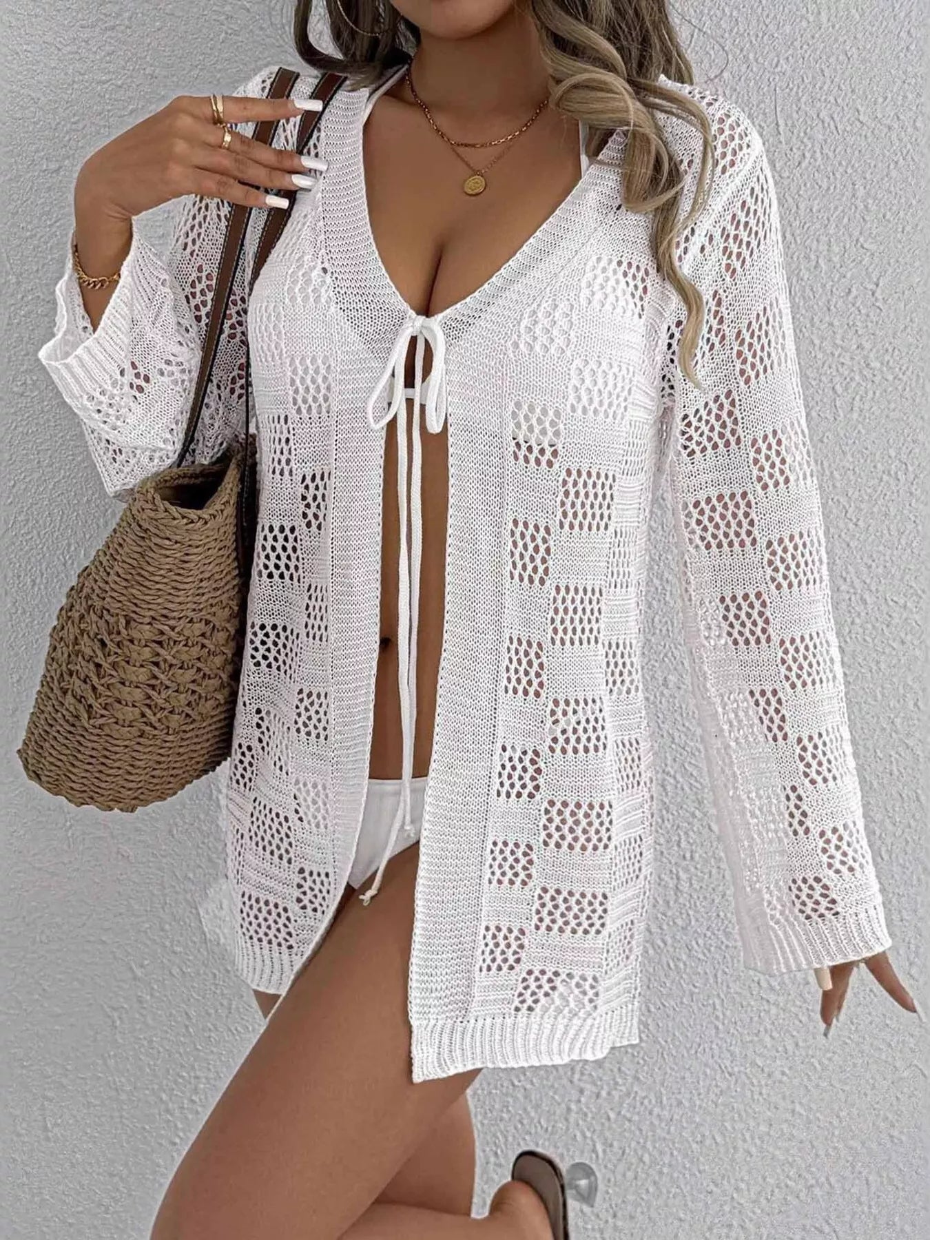 Crochet Knit Tie Front Cover-Up