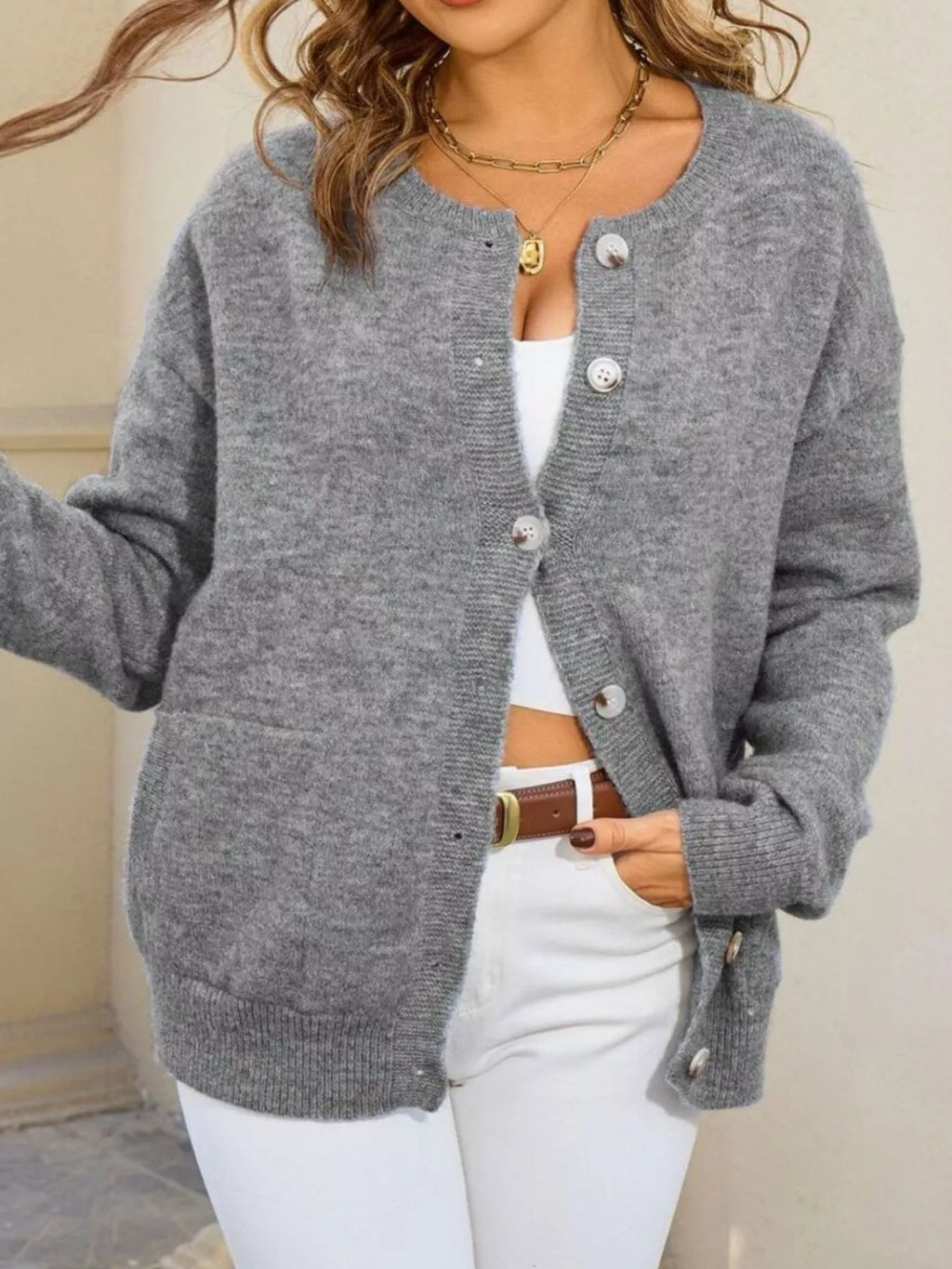 Casual Button-Down Knit Cardigan