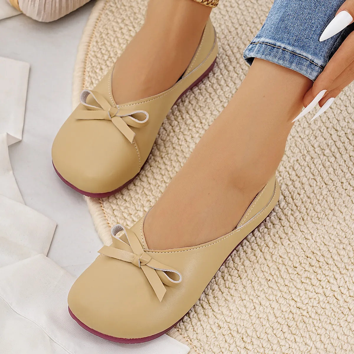 Bow Round Toe Flats Slip-Ons