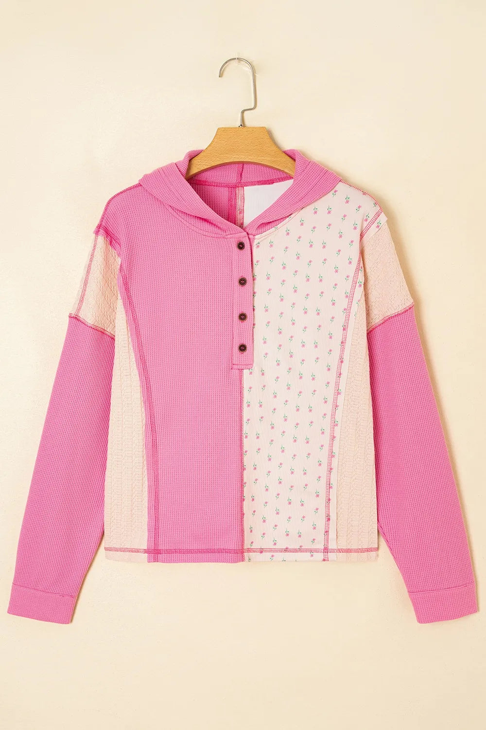 Color Block Button Detail Hoodie