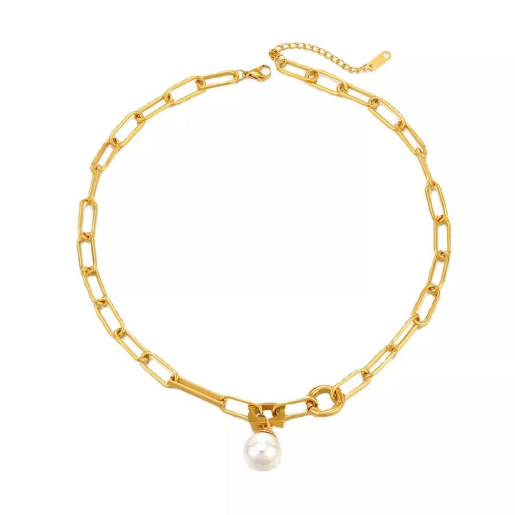 18K Gold-Plated Chain Pearl Necklace