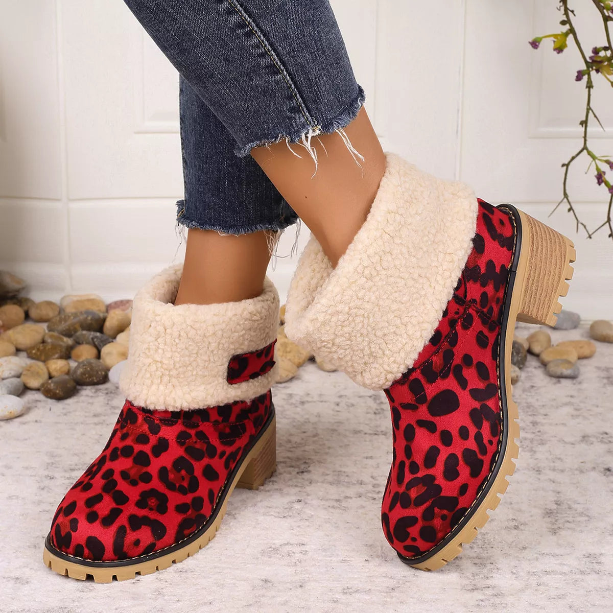 Leopard Print Plush Lined Boots