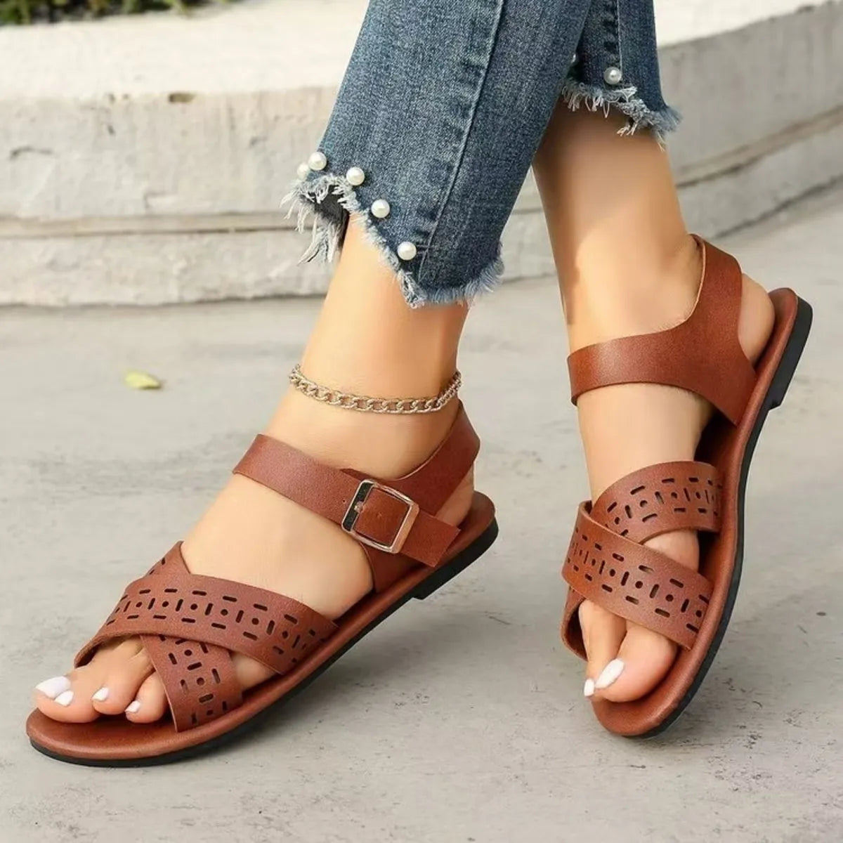 Crisscross Strap Flats Sandals