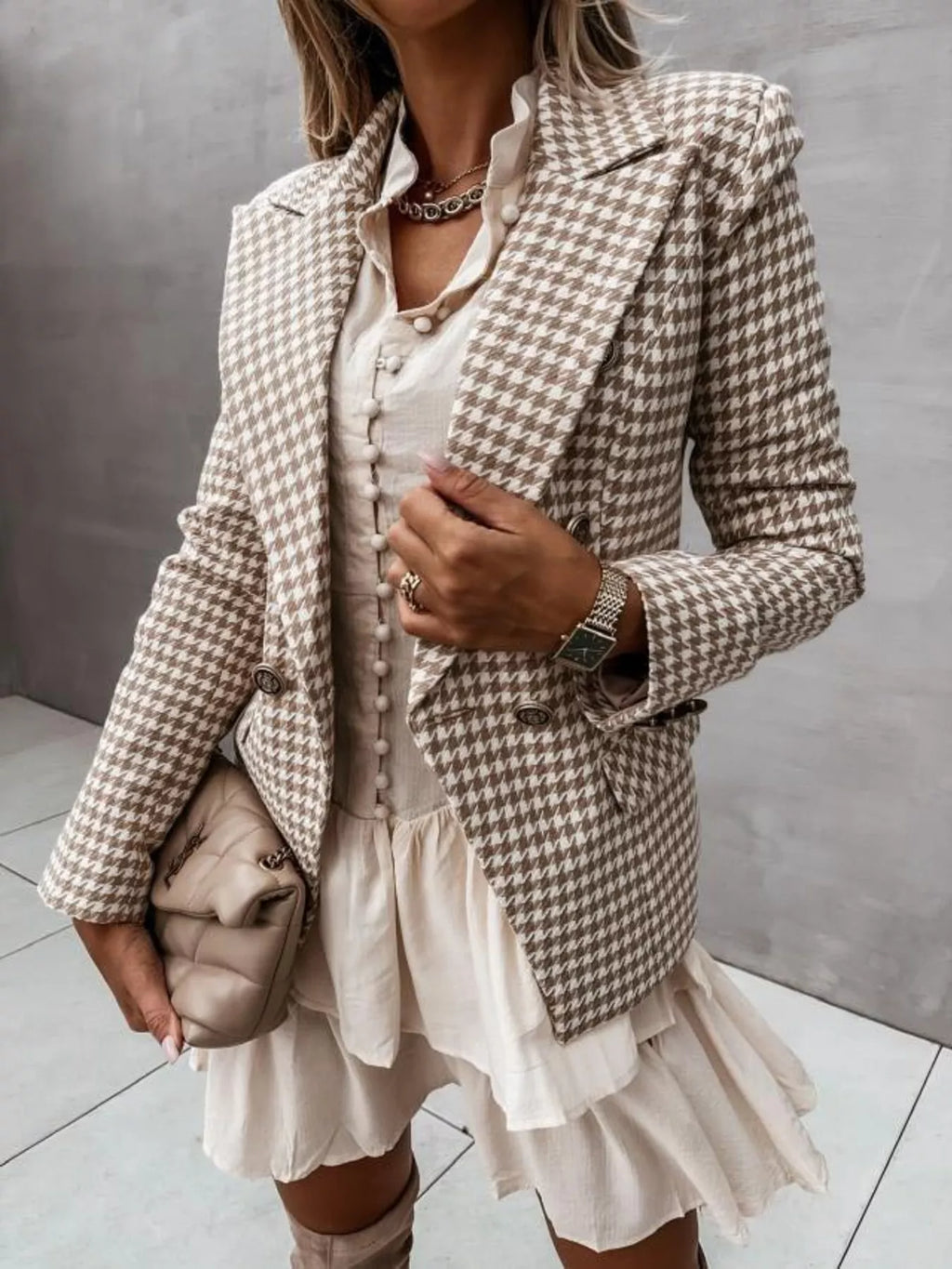Houndstooth Double-Breasted Blazer