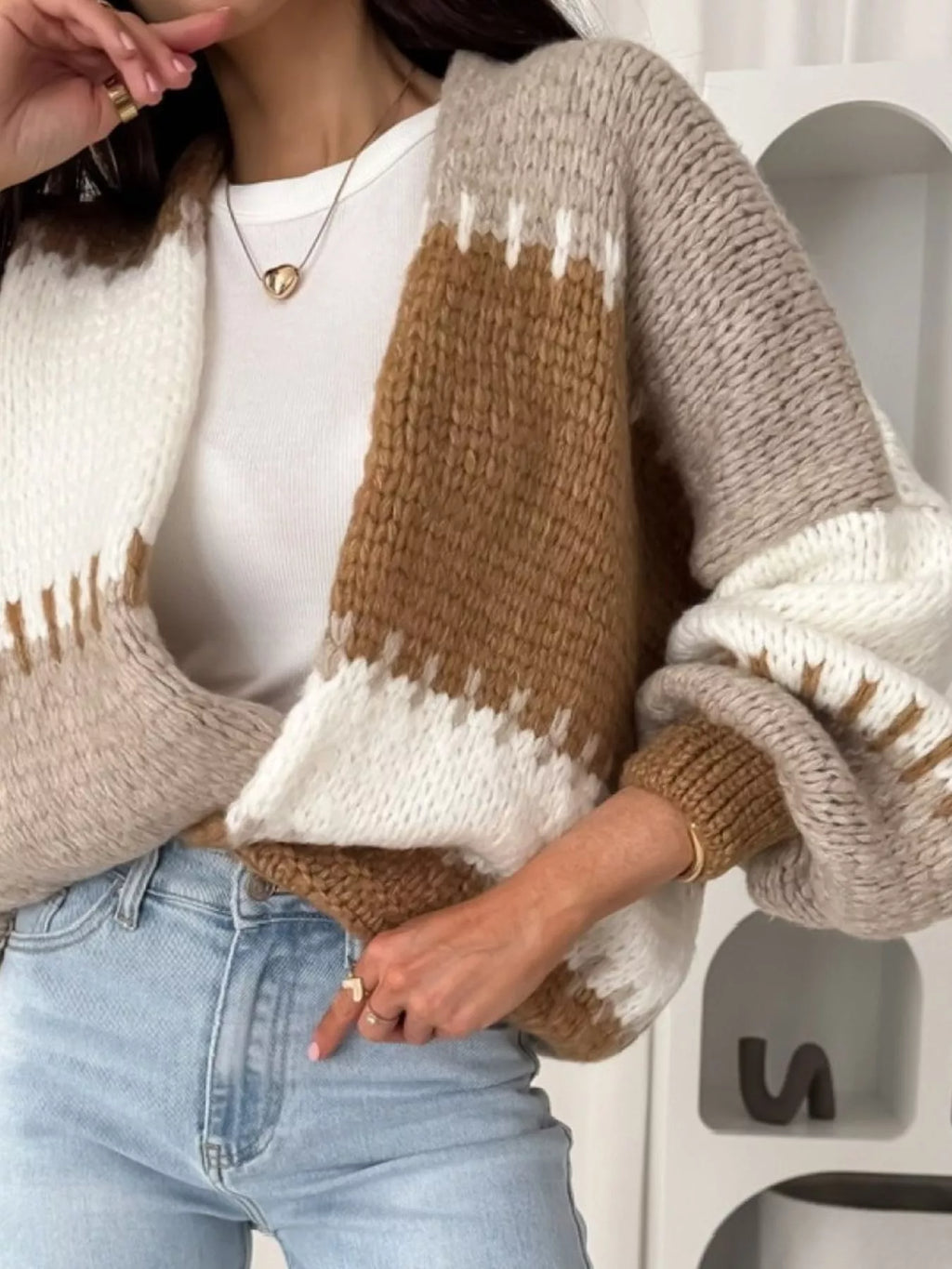 Color Block Open Front Cardigan