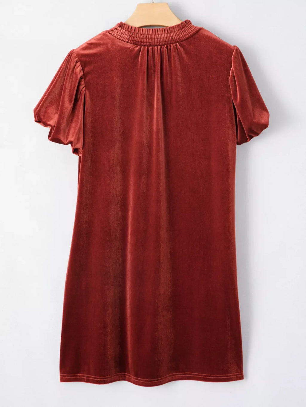 Tie Neck Puff Sleeve Velvet Dress
