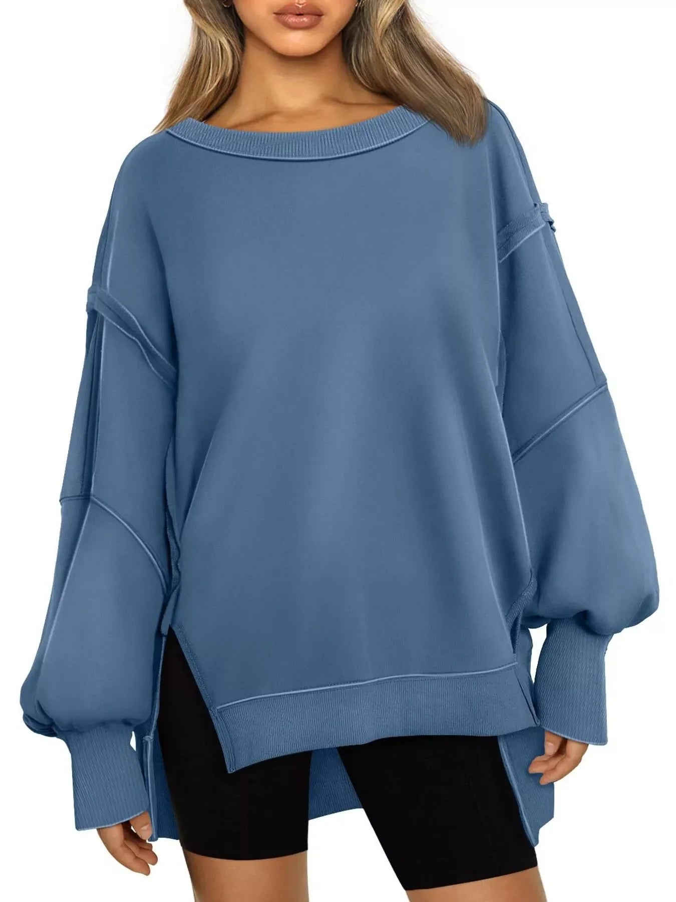 Side Slit Long Sleeve Oversized Sweatshirt