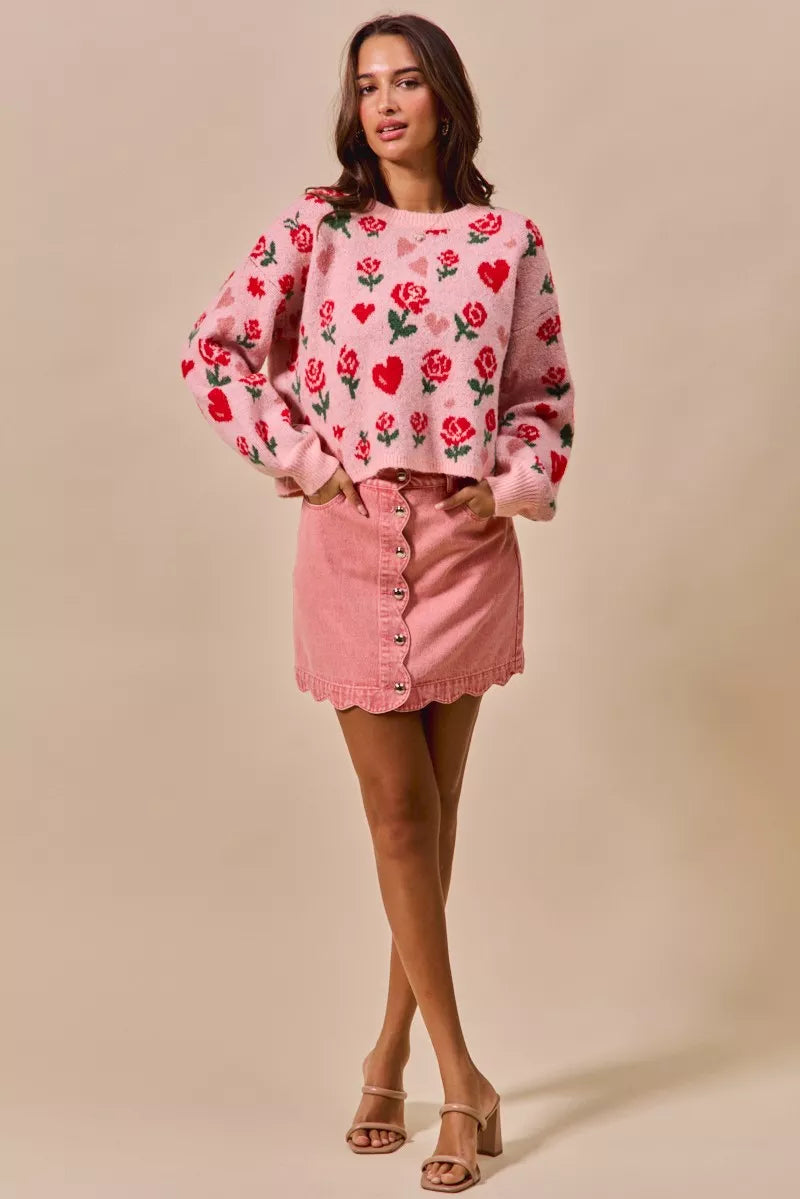 SO ME Vintage Wash Scallop Edge Denim Mini Skirt