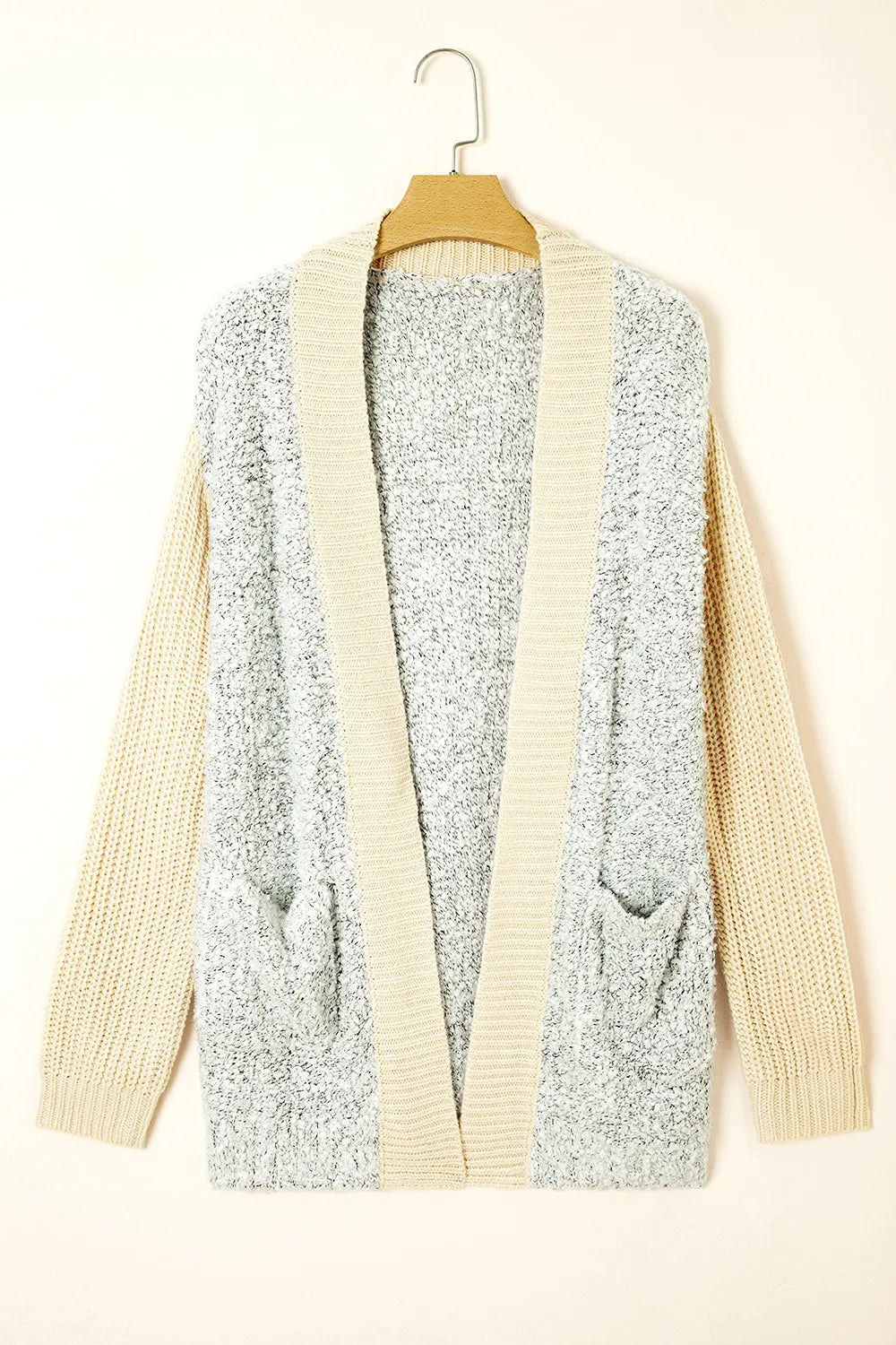 Color Block Side Pockets Open Front Cardigan