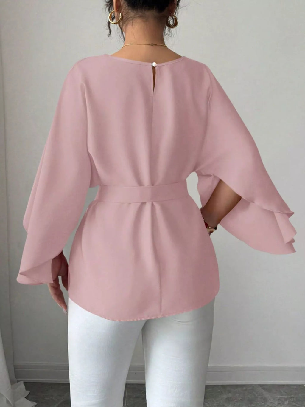 Batwing Sleeve Belted Blouse