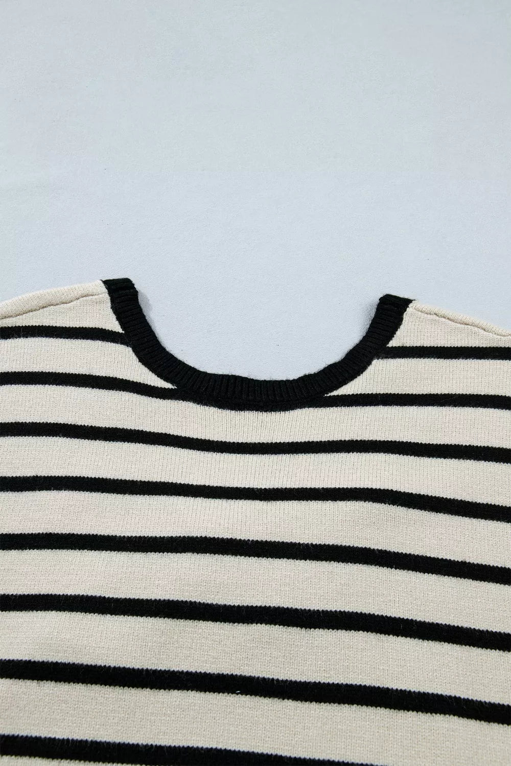 Stripe Bow Applique Short Sleeve Sweater