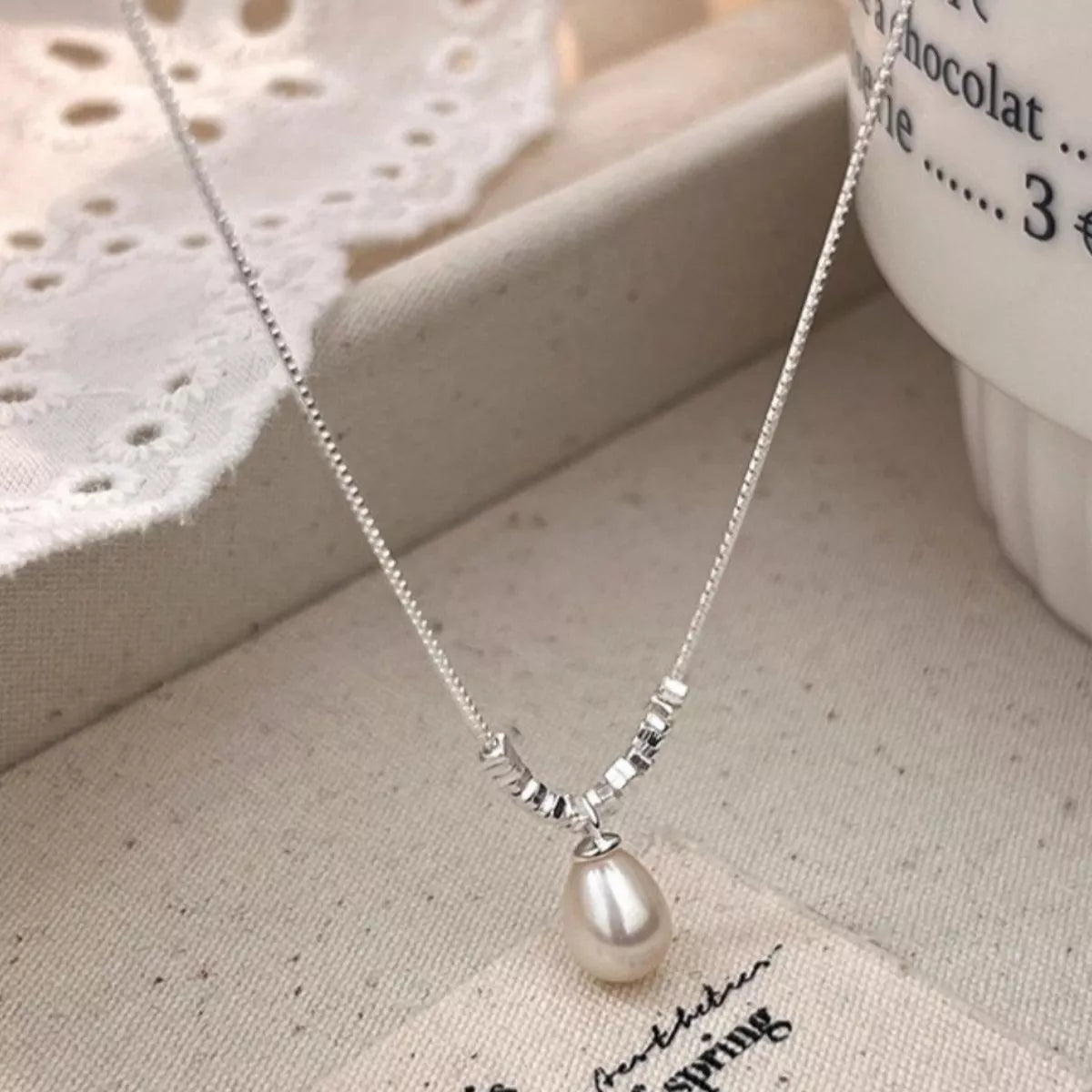 925 Sterling Silver Pearl Drop Necklace