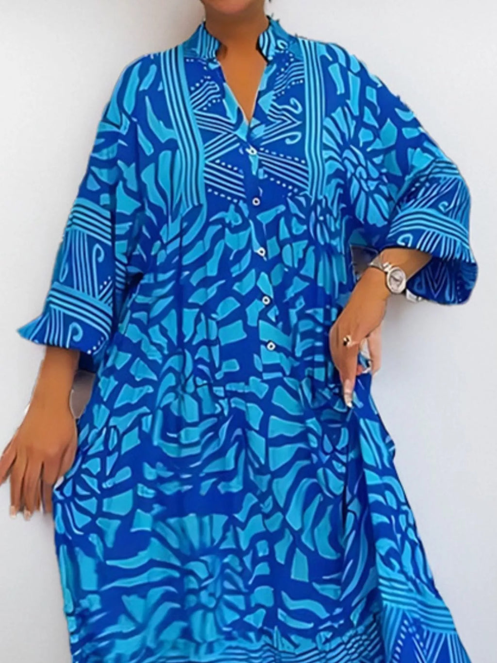 Printed Button Front Midi Dress