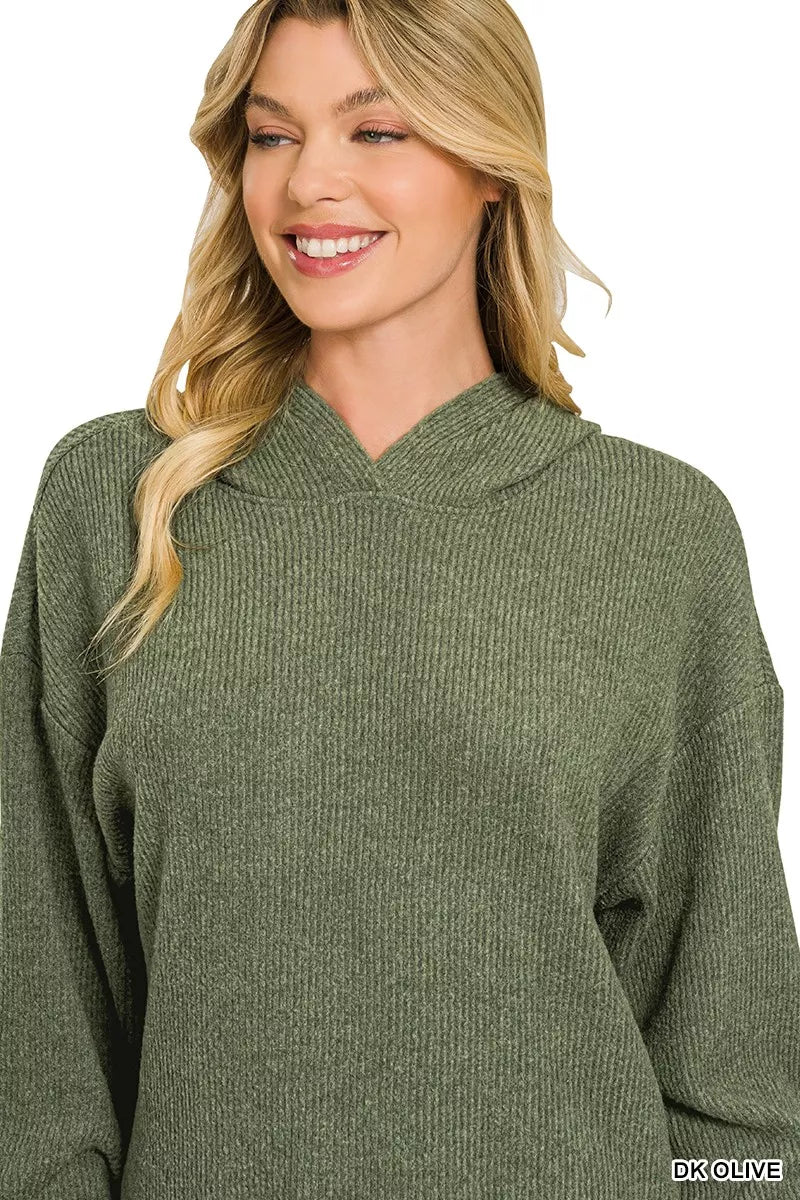 Zenana Brushed Ribbed Hacci Hoodie