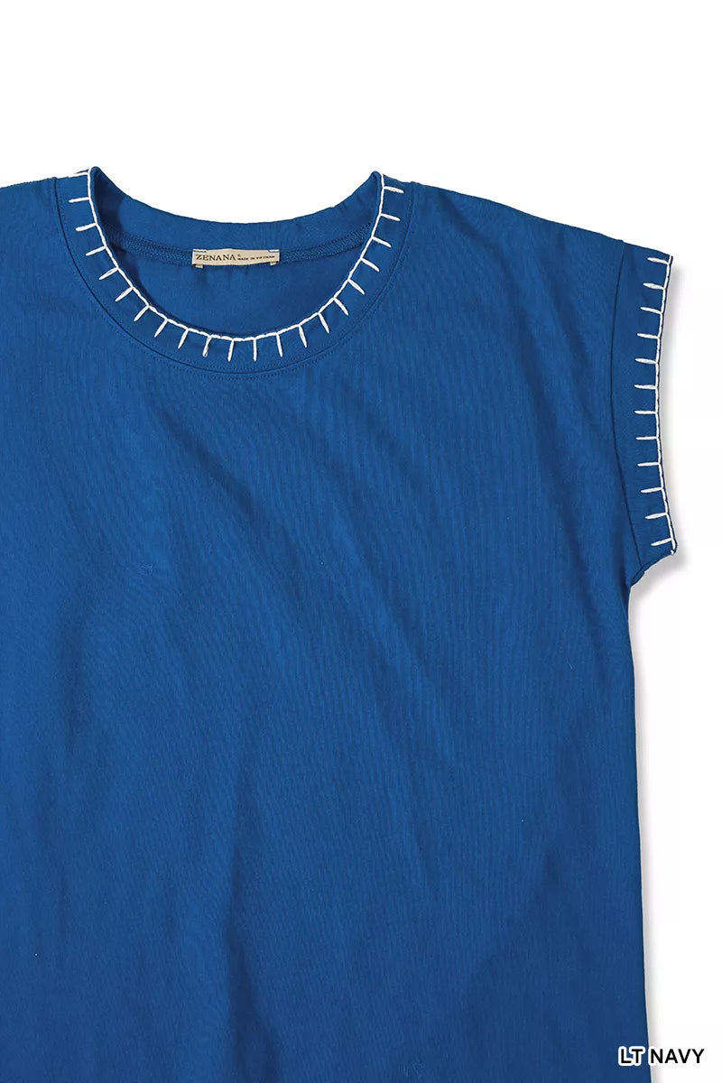 Zenana Stitch Detailed Oversize Top