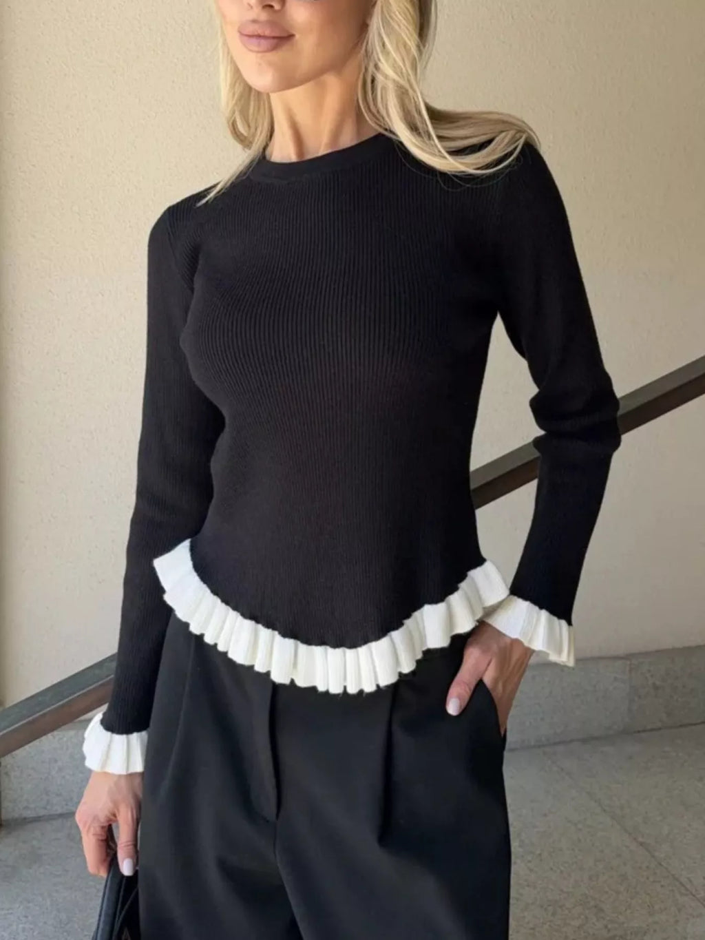 Ruffle Trim Long Sleeve Sweater