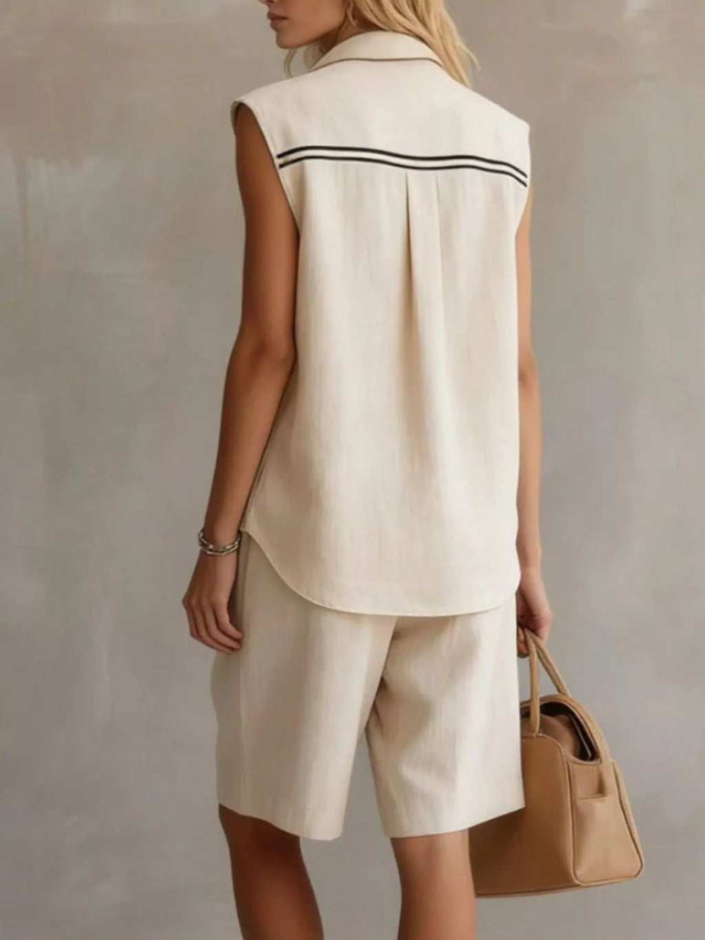 Sleeveless Button Up Top and Shorts Set