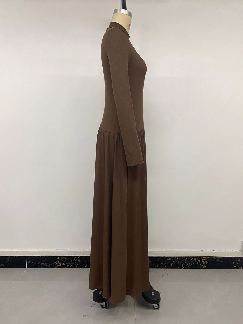 Mock Neck Long Sleeve Midi Dress