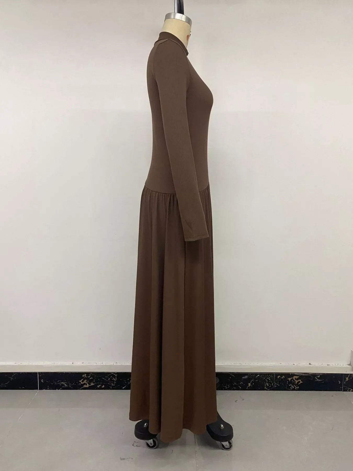 Mock Neck Long Sleeve Midi Dress