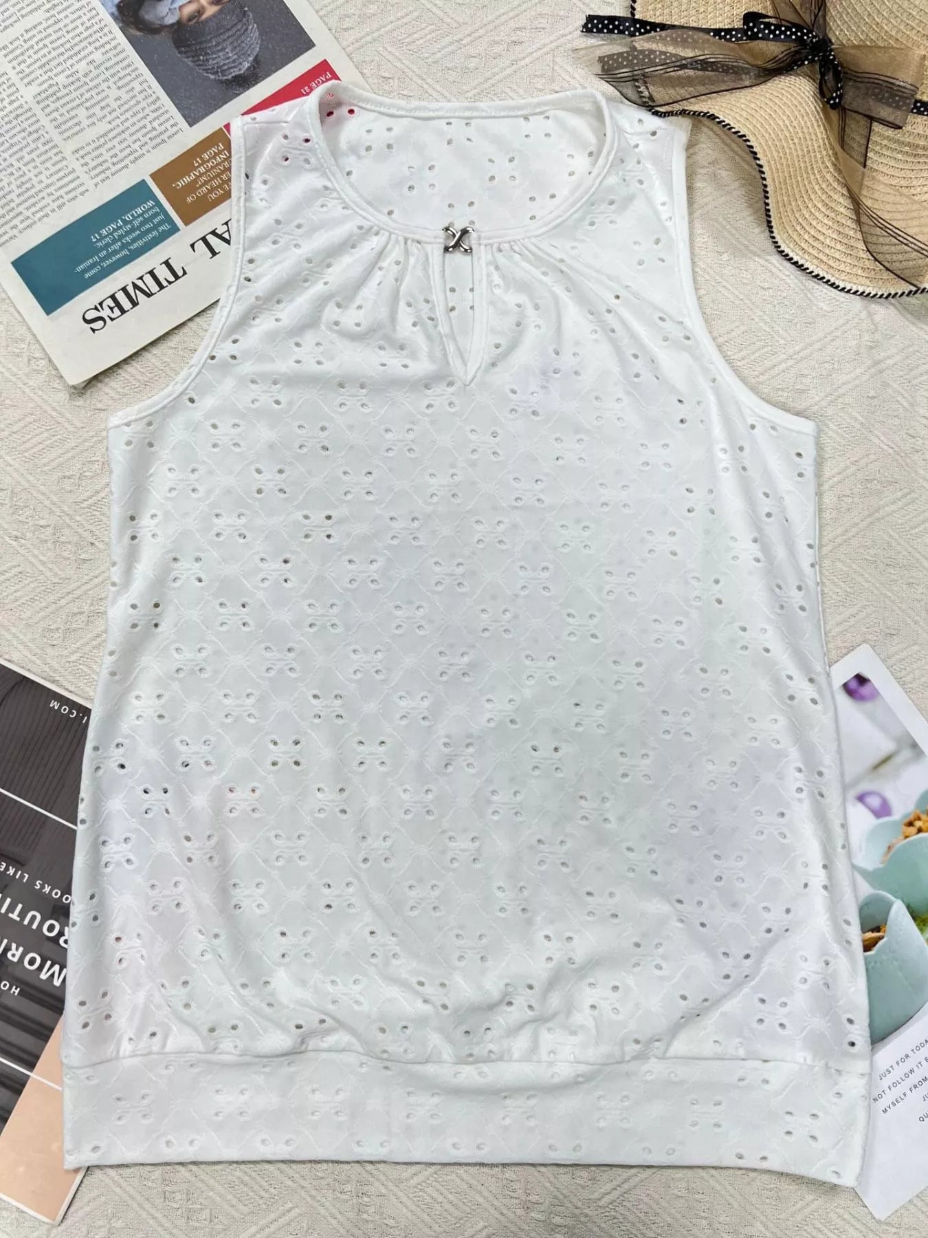 Eyelet Round Neck Cami