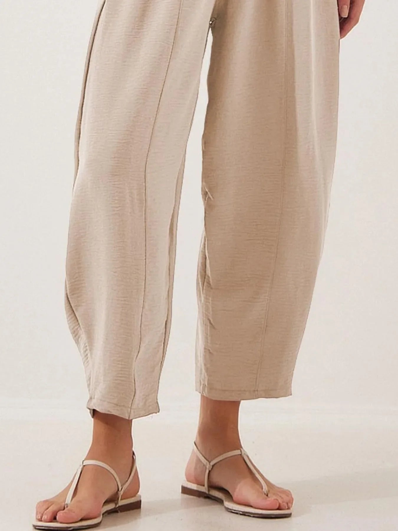 Full Size Drawstring Wide Leg Cropped Pants Plus Size