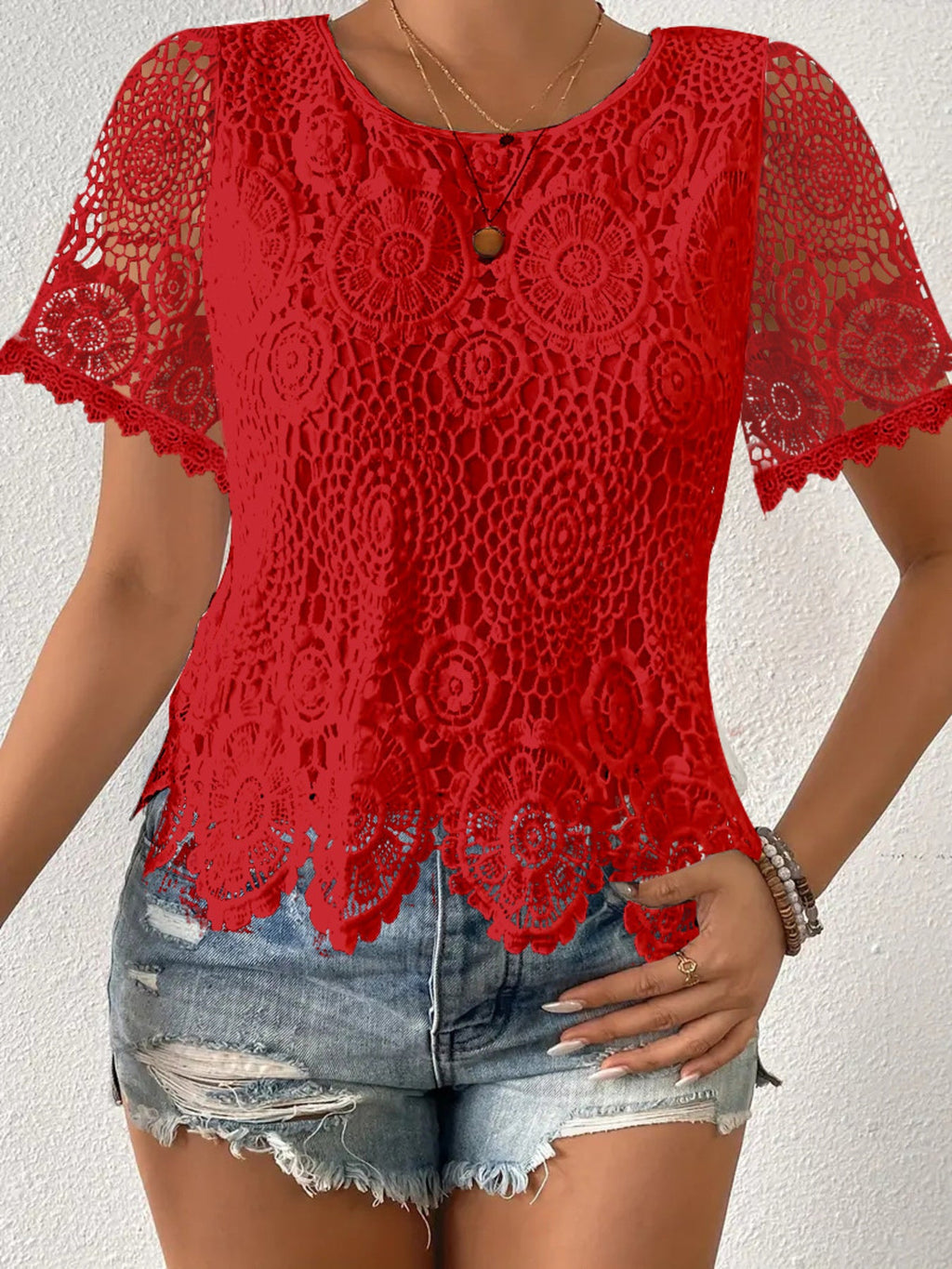 Lace Short Sleeve Blouse