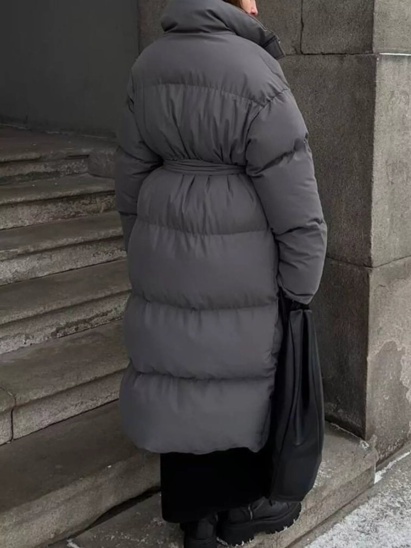 Longline Padded Winter Coat with Belted