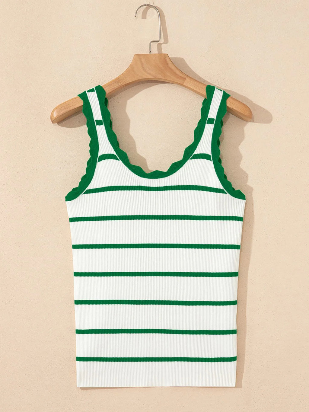 Stripe Scalloped Edge Crew Neck Knit Tank Top