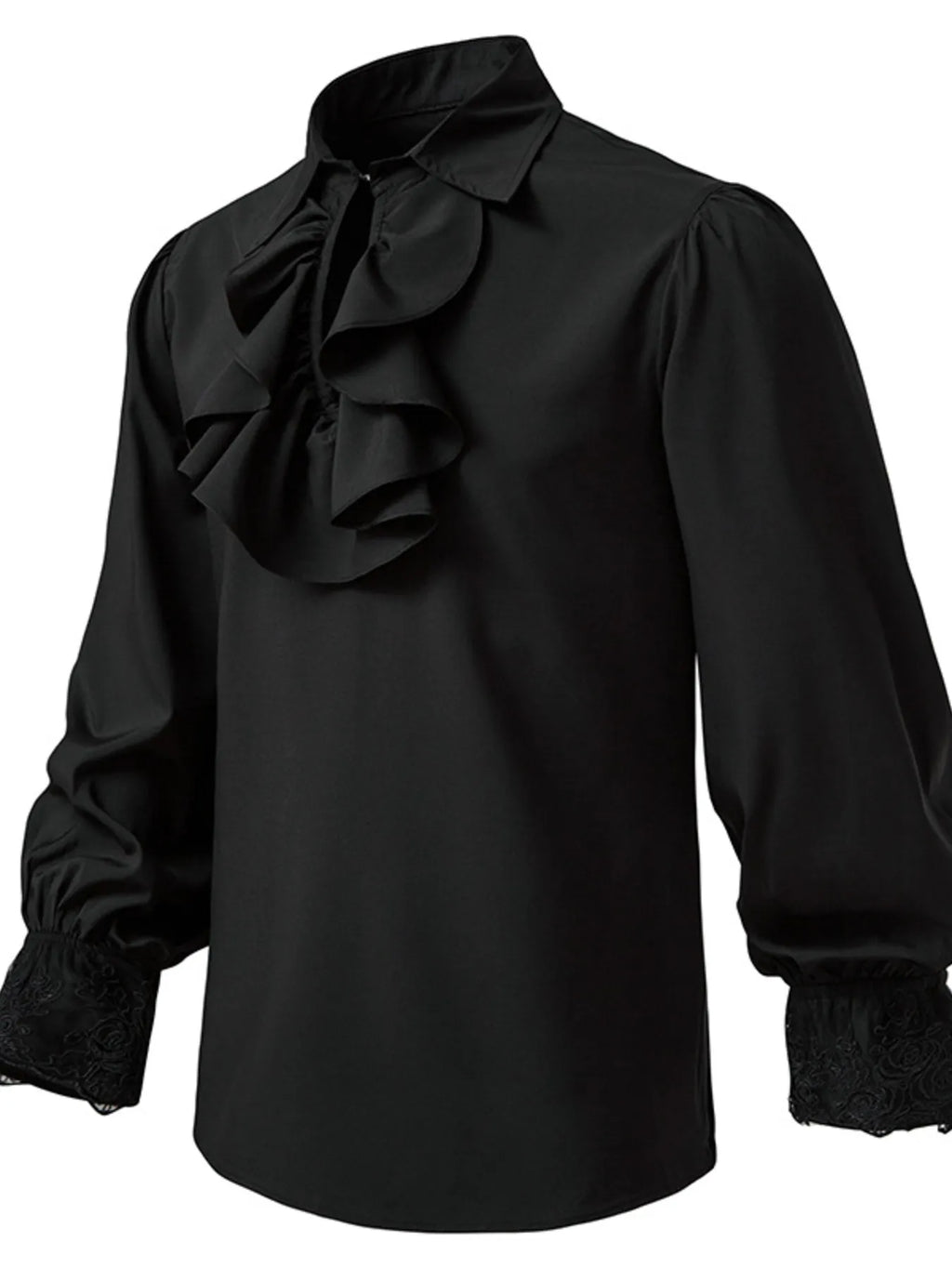 Men's Ruffled Lace Detail Long Sleeve Blouse
