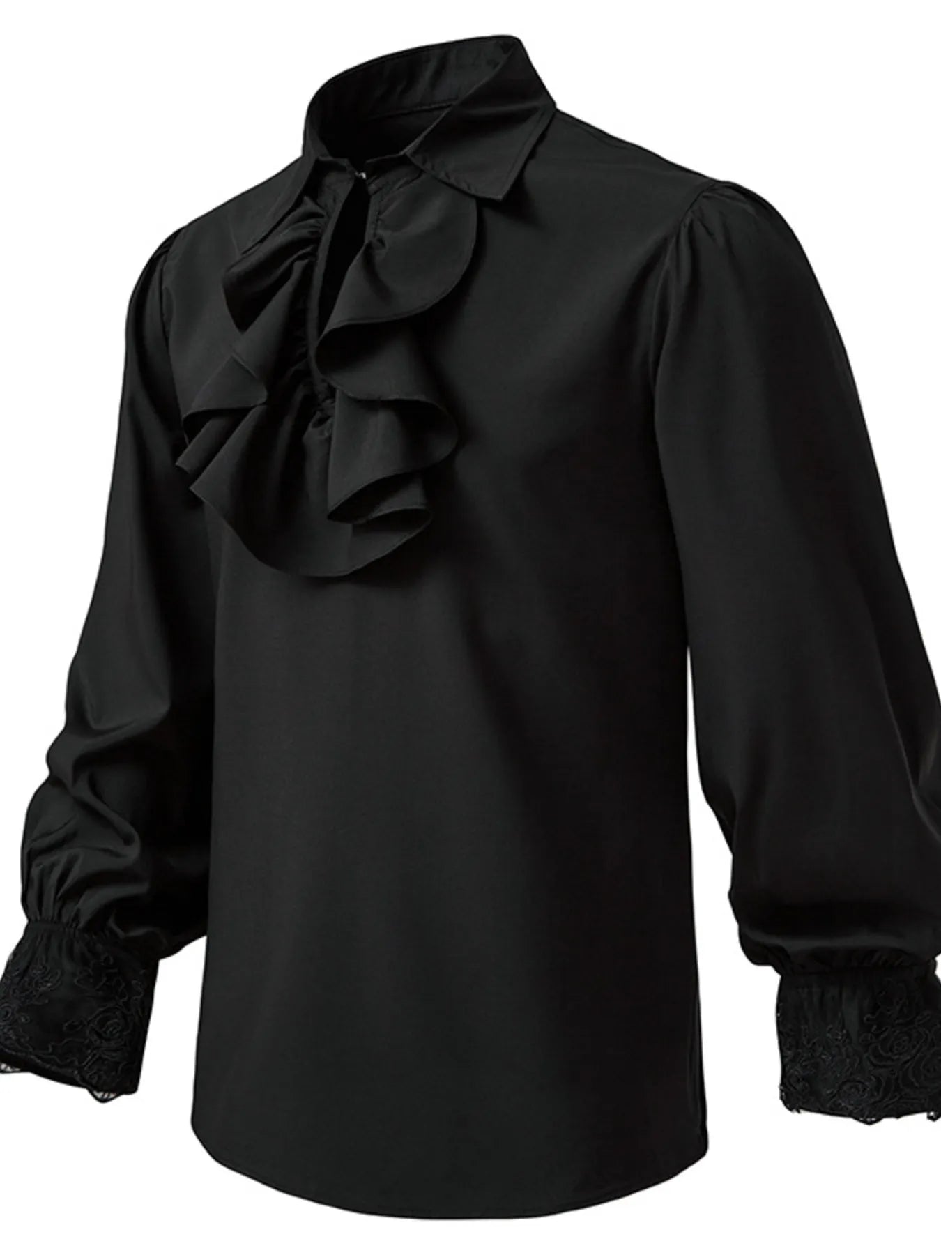 Men's Ruffled Lace Detail Long Sleeve Blouse