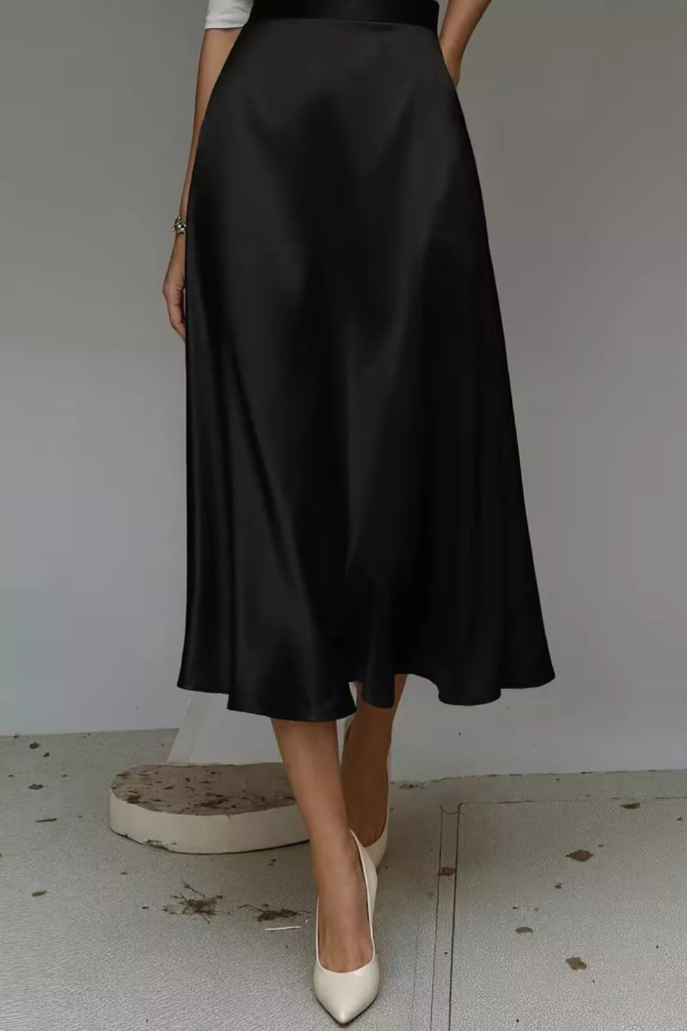 Satin A-Line Midi Skirt