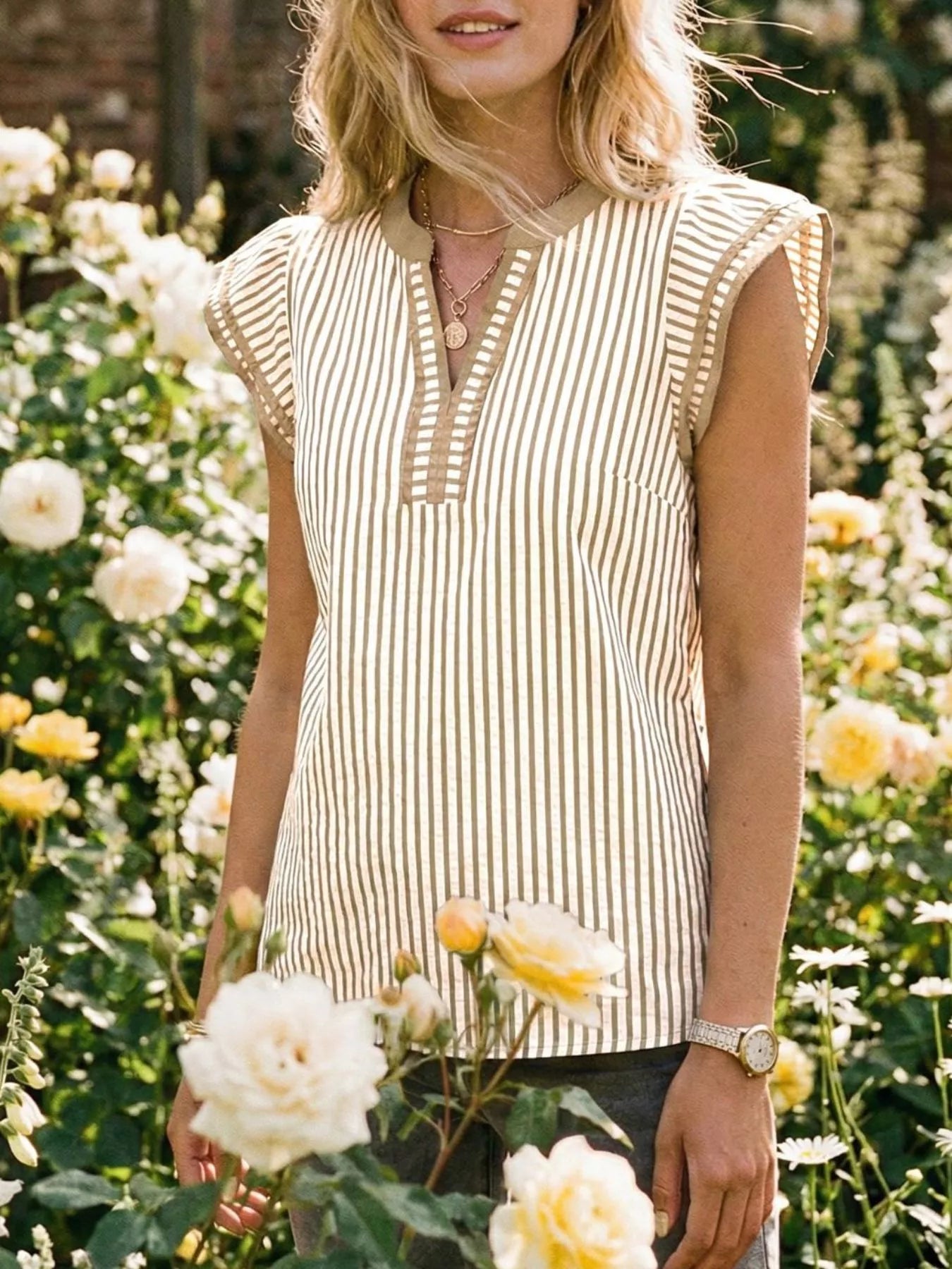 Striped Ruffle Sleeve Blouse