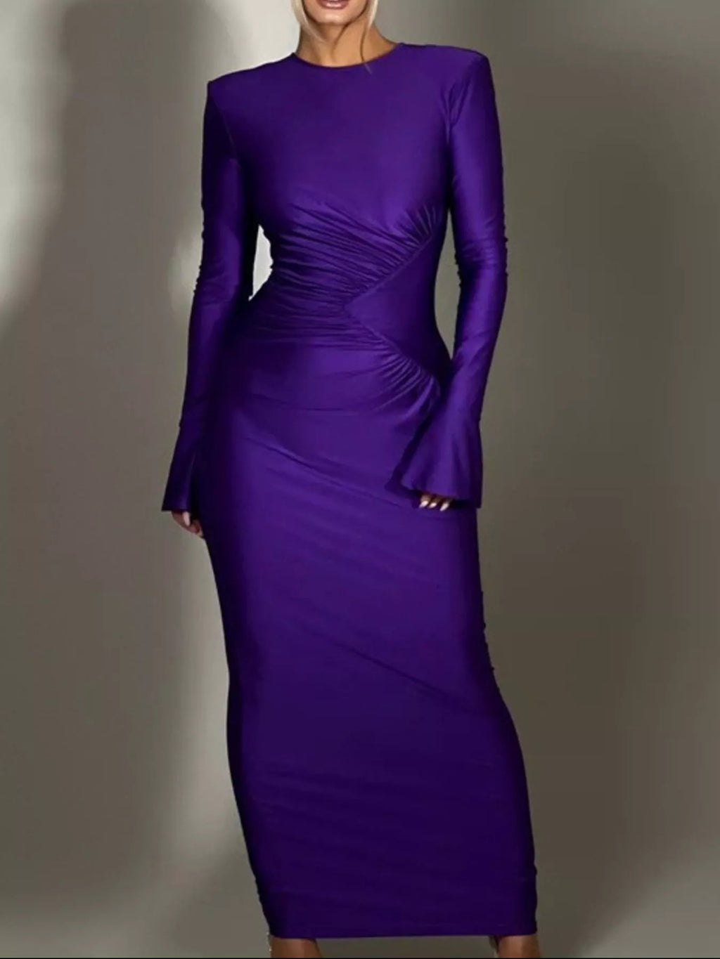 Ruched Long Sleeve Bodycon Maxi Dress