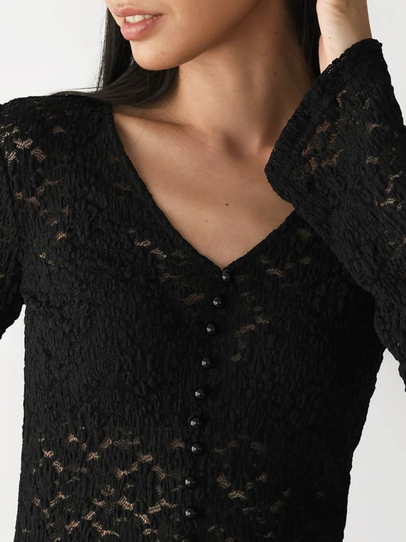 Lace V-Neck Flare Sleeve T-Shirt