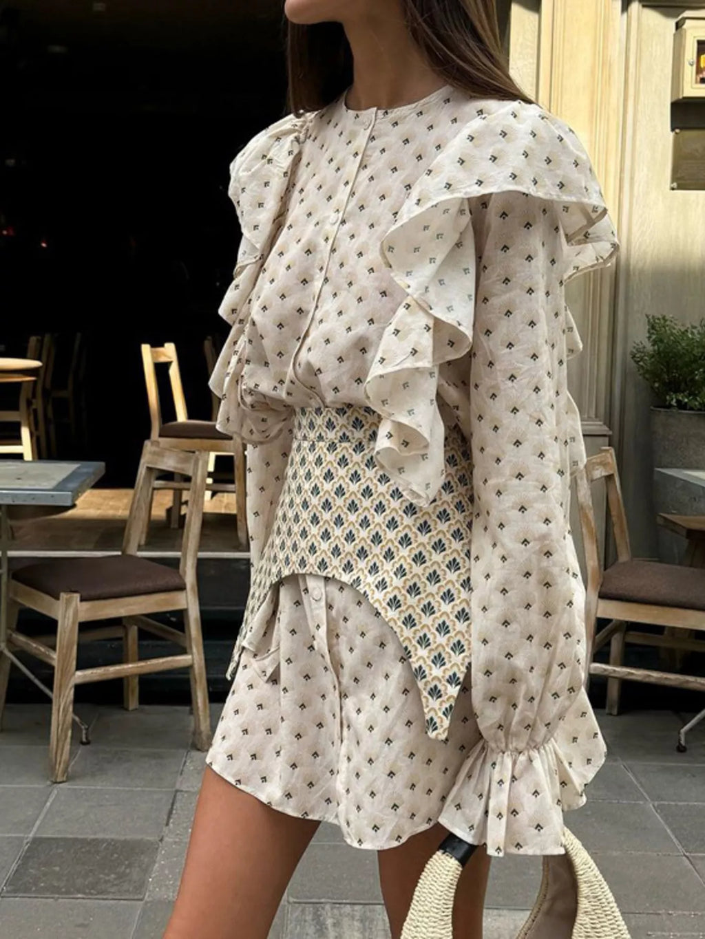 Ruffled Floral Print Mini Dress